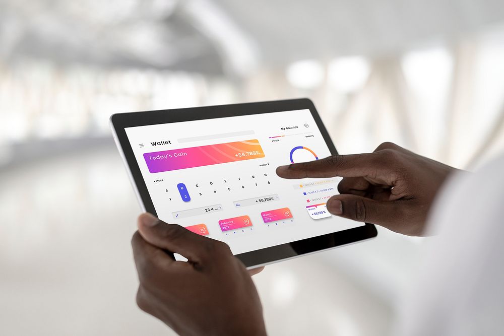 Digital tablet screen mockup psd with online banking app