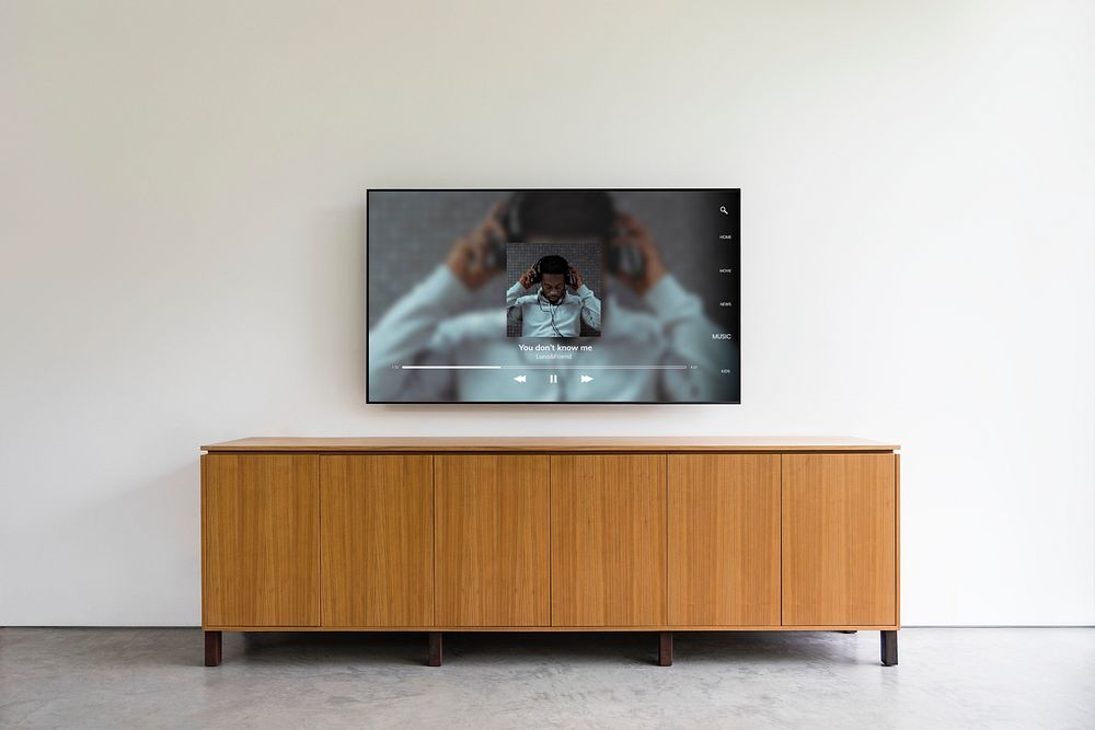 Television mockup on living room wall psd