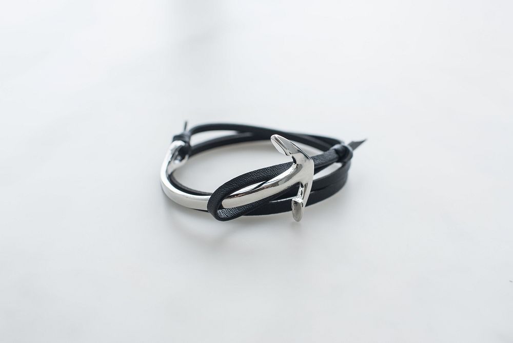 Black, white and silver anchor bracelet.