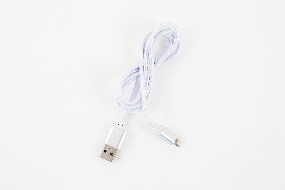 White iPhone charging cable.