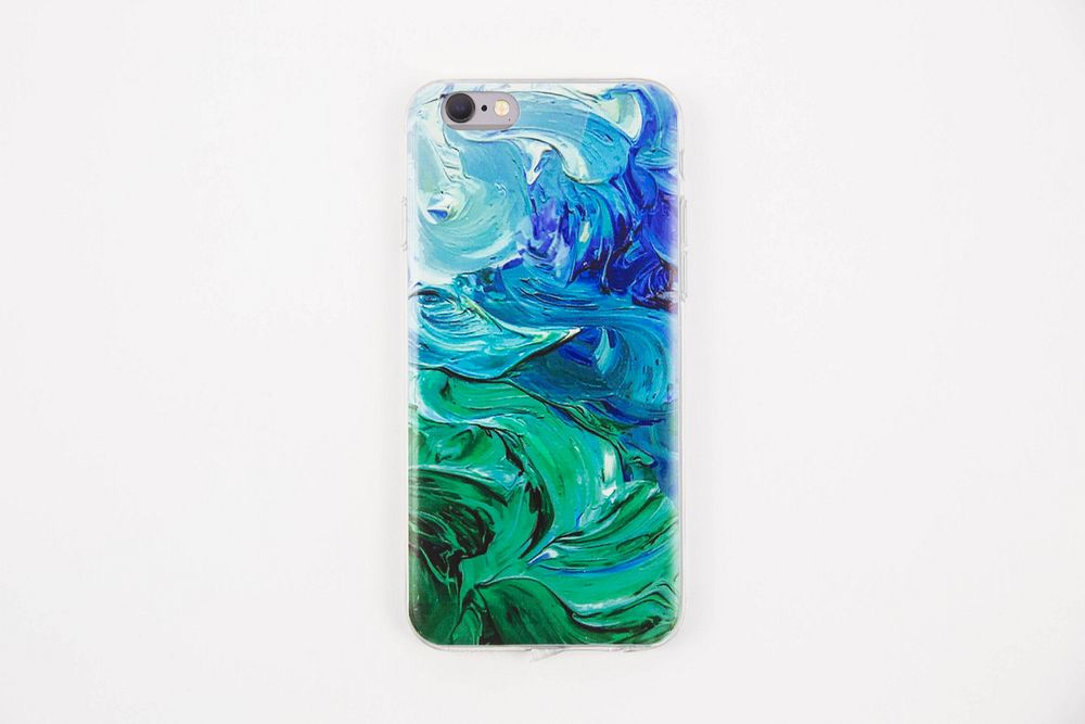 Blue, green and white painted iPhone case