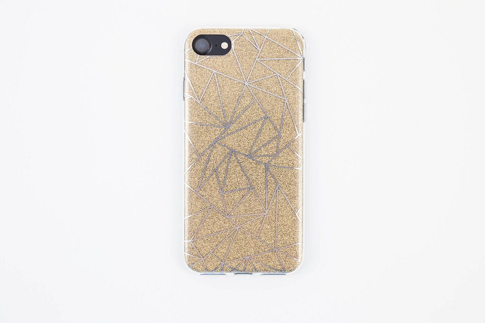 Gold glitter case with geometric line pattern