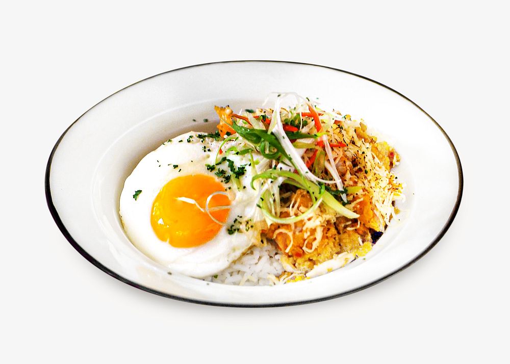 Rice and egg image, food photo on white