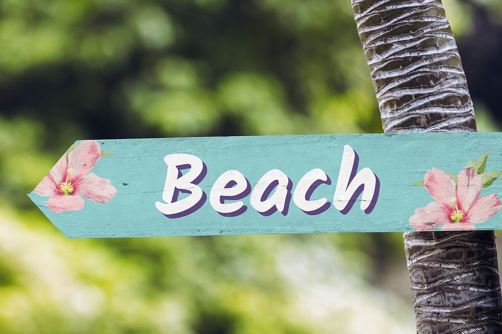Beach sign mockup, editable design psd