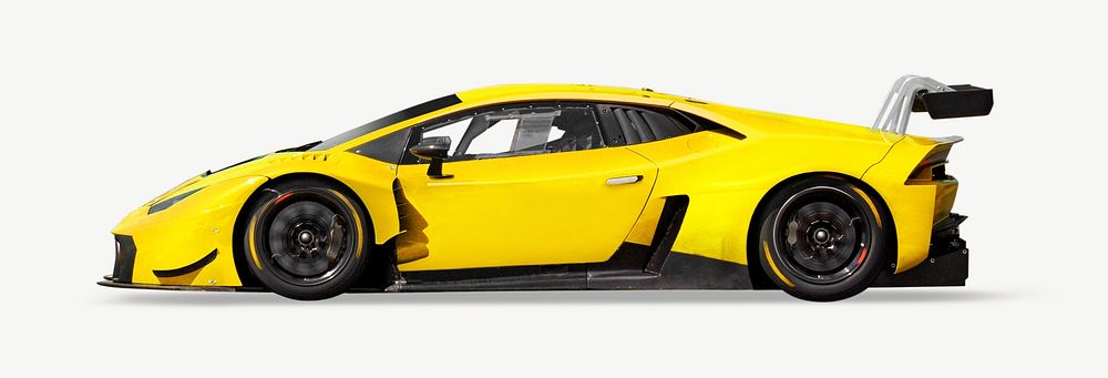 Yellow sports car collage element psd