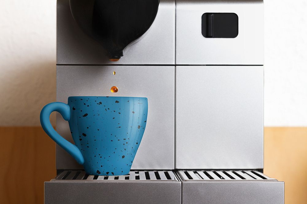 Coffee cup espresso machine mockup, editable psd