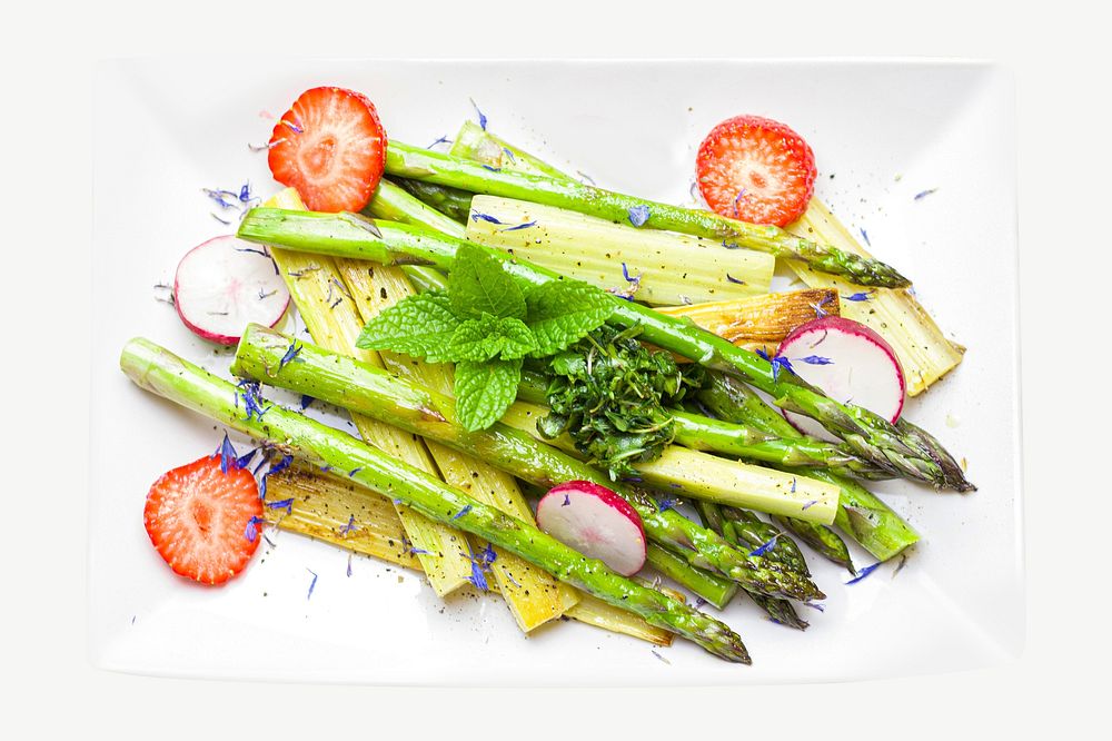 Cooked asparagus salad collage element psd