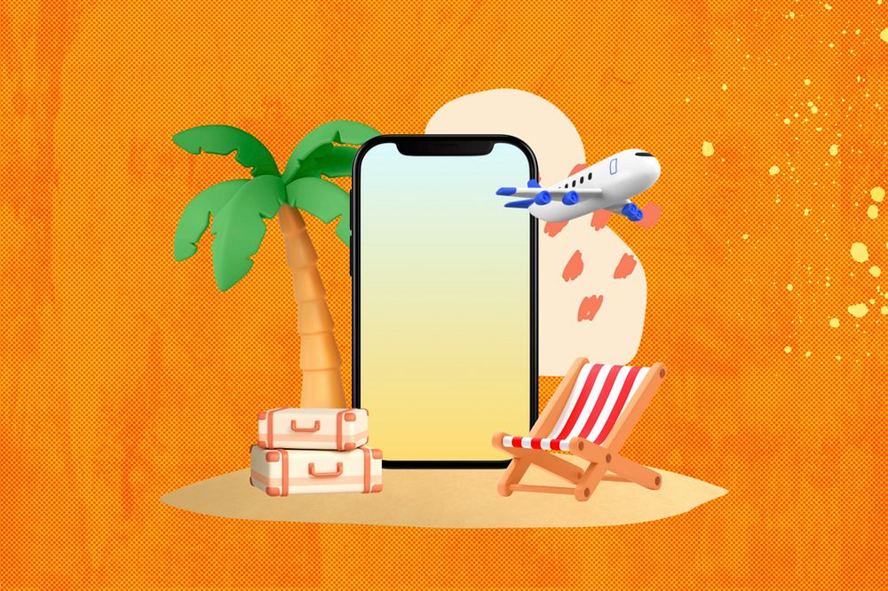 Summer travel booking background, orange design