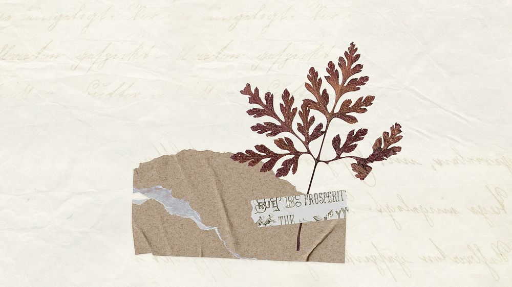 Desktop wallpaper aesthetic leaf paper craft, beige background