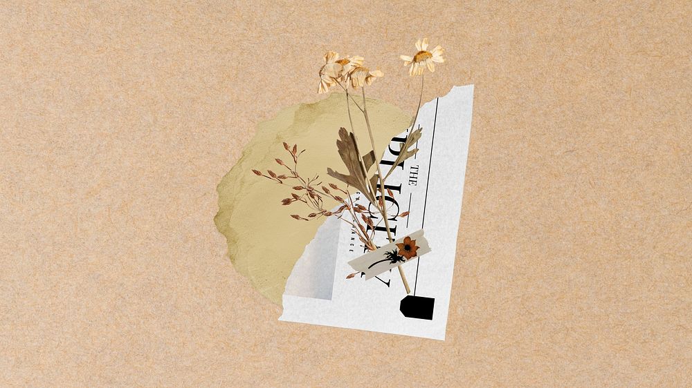 Desktop wallpaper aesthetic flower torn paper, circle, brown background