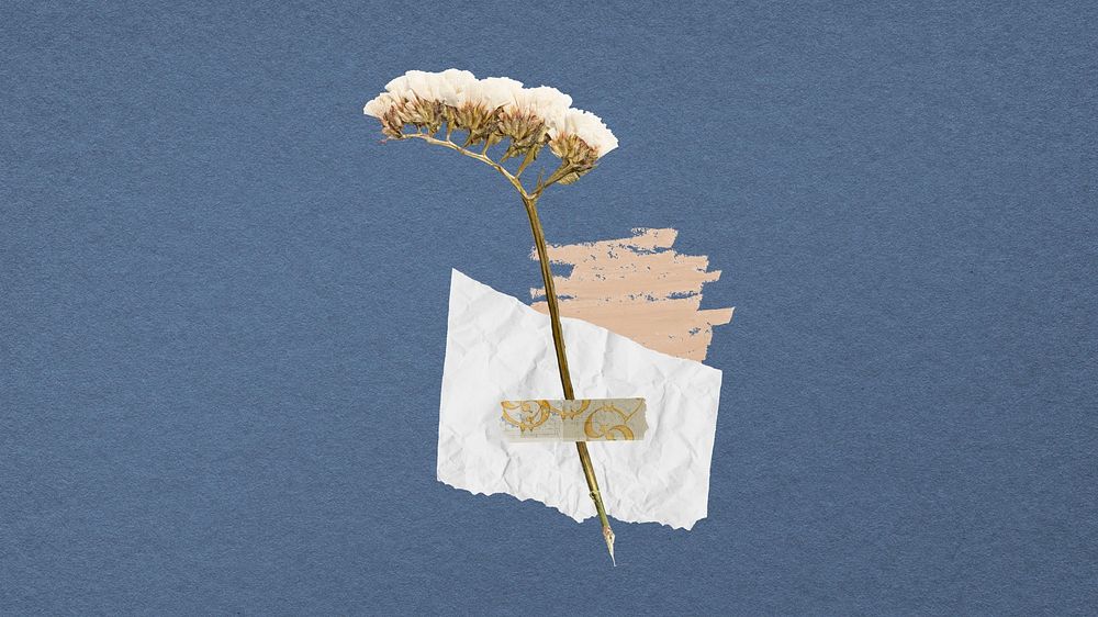 Desktop wallpaper aesthetic flower paper craft, blue background