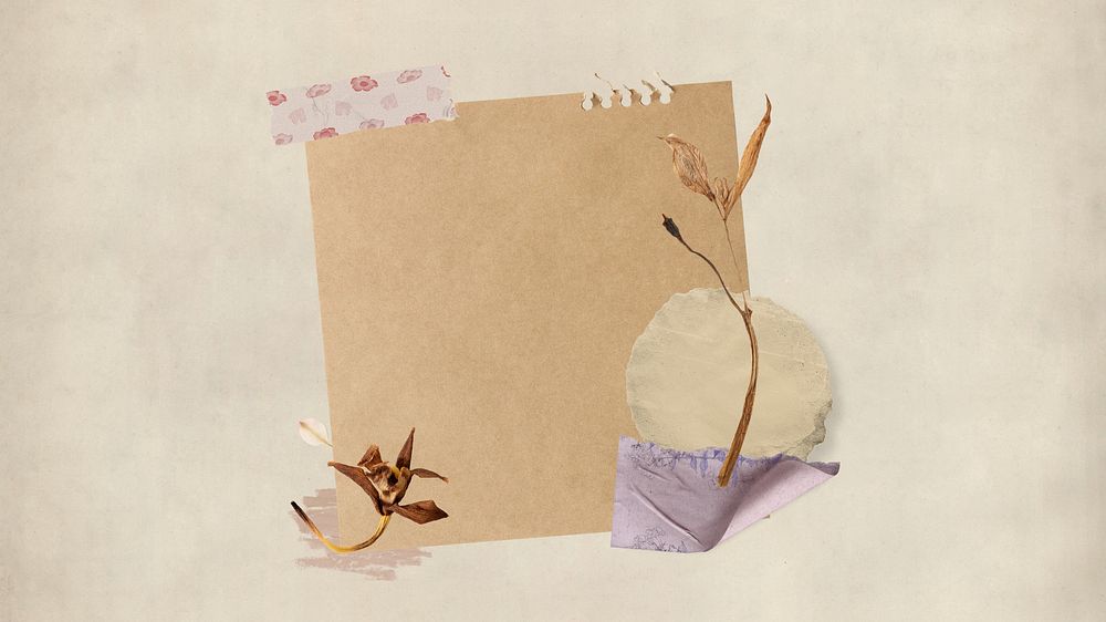 Desktop wallpaper aesthetic flower paper craft, beige background