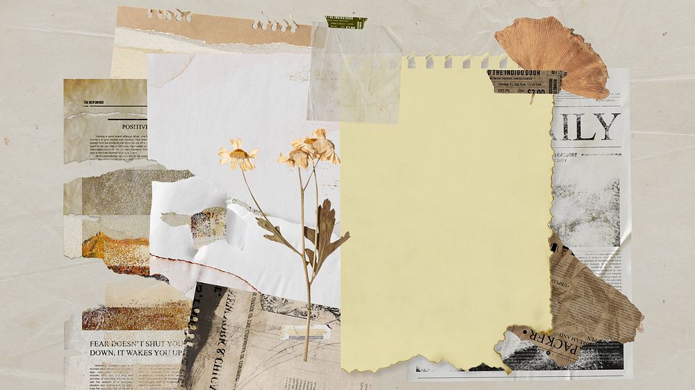 Desktop wallpaper aesthetic vintage paper collage
