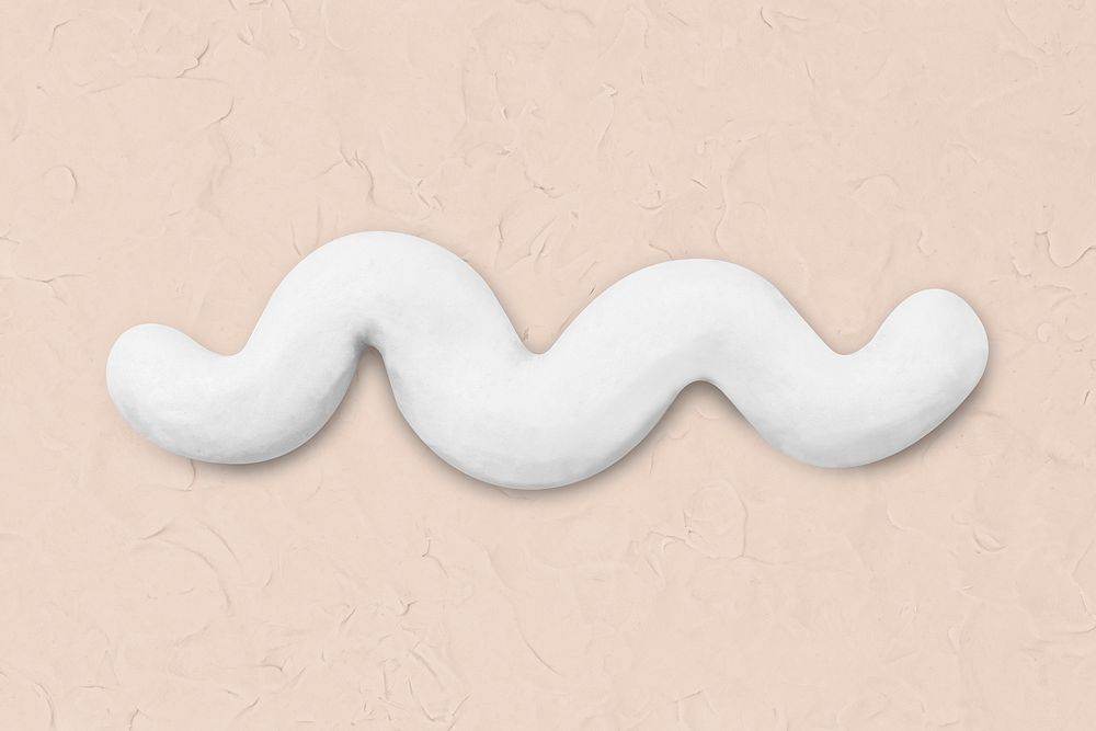 White squiggly shape clay textured collage element psd