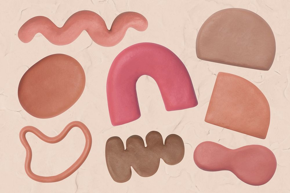 Abstract clay shape set collage element psd