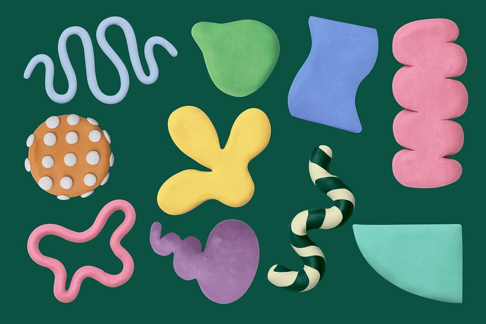 Colorful irregular shape clay set collage element psd