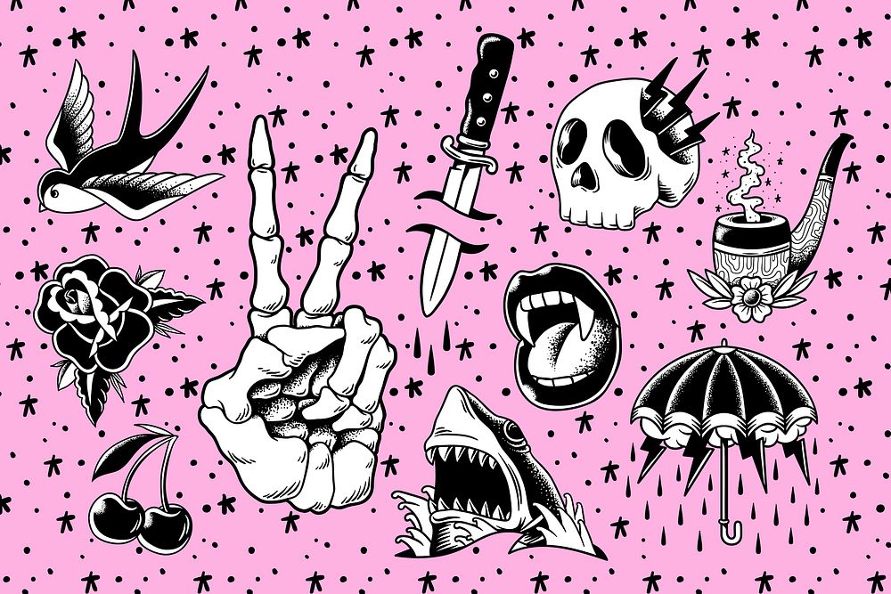 Retro black & white element design vector set