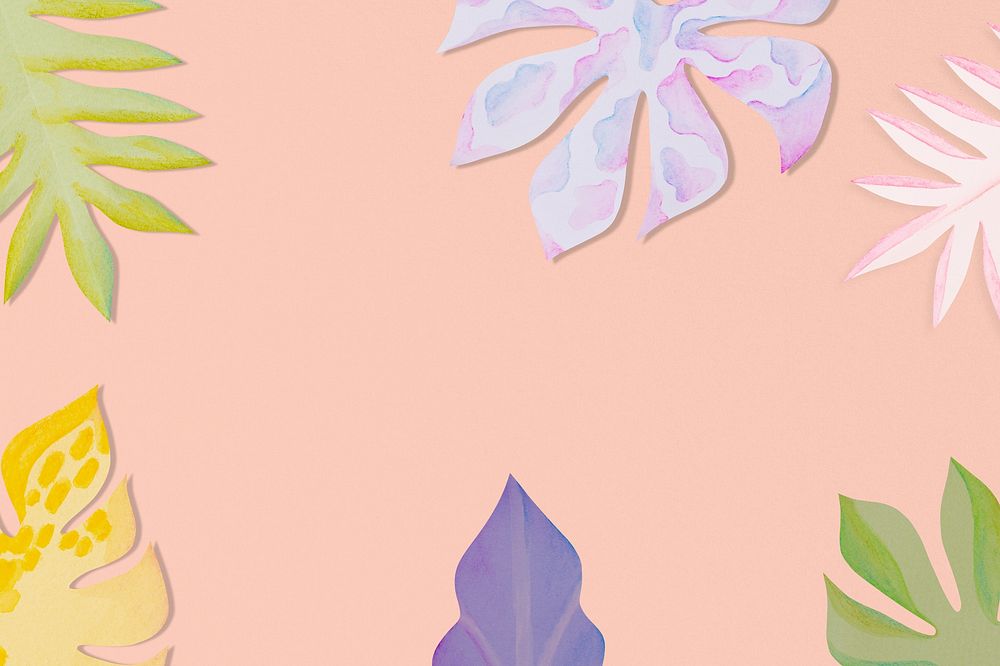 Pink paper craft leaf frame background