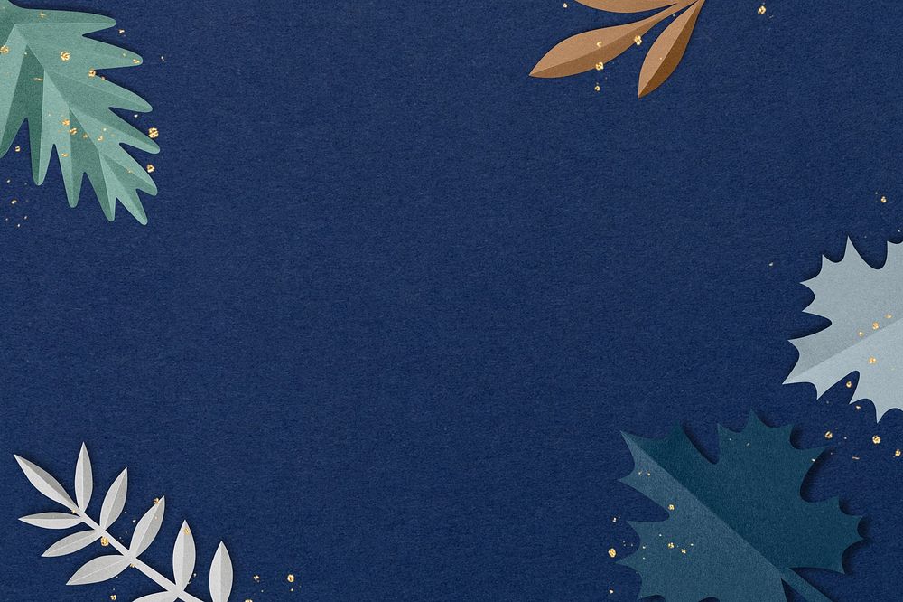 Blue paper craft leaf frame background