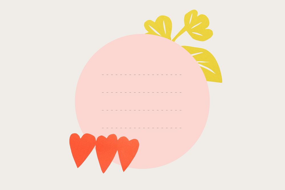 Circle paper note with cute illustration on simple background