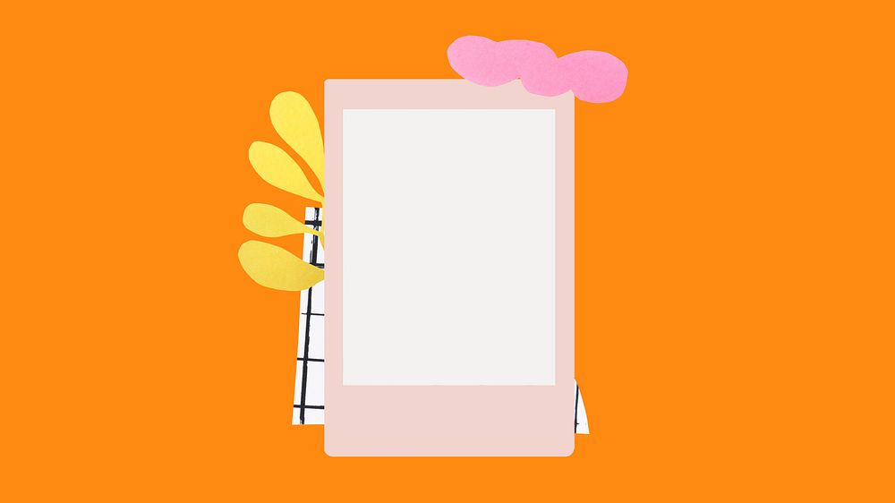 Colorful desktop wallpaper, pink instant photo frame, cute doodle graphic design