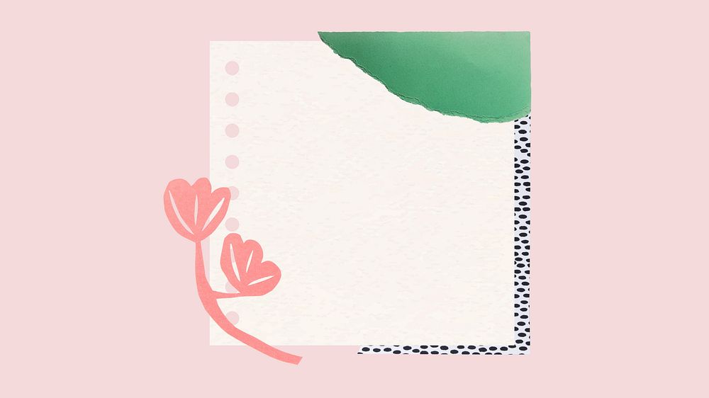 Pink desktop wallpaper, white paper note, aesthetic background