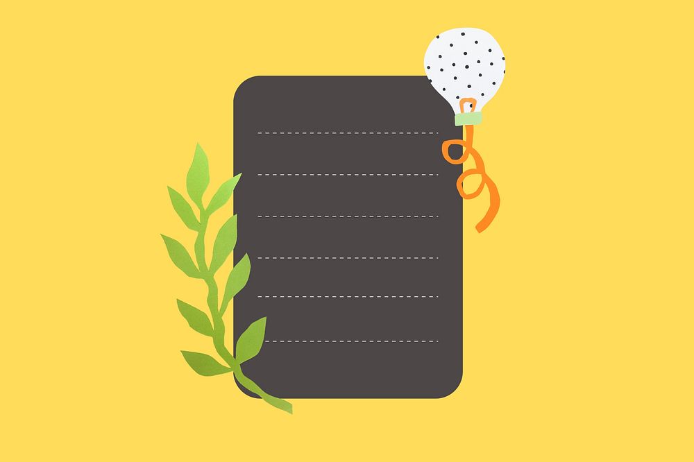 Black note pad with cute plant doodles on simple background