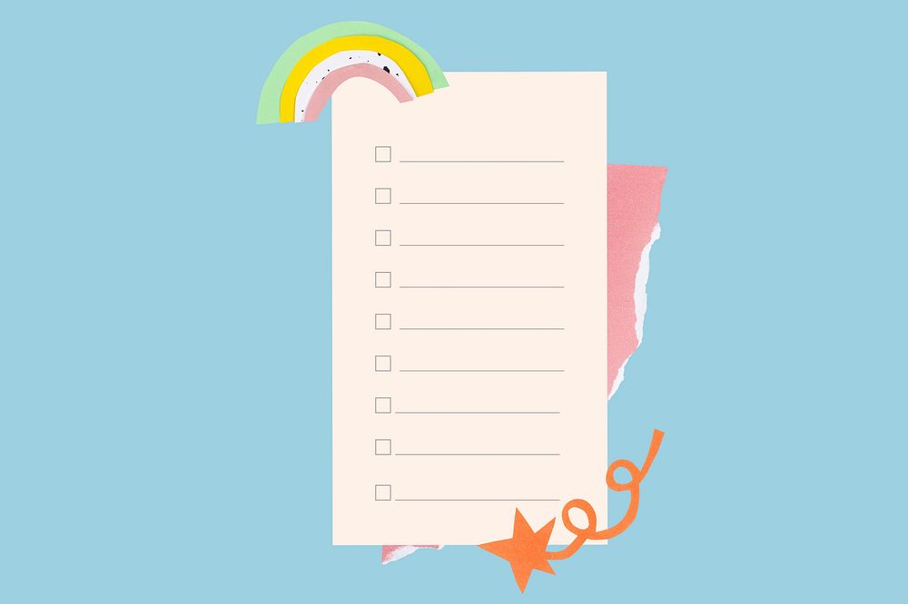 Memo with cute rainbow illustration on pastel blue background