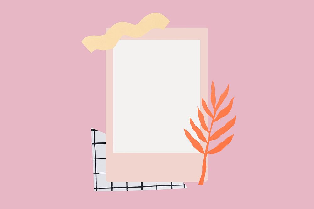 Pink photo frame with colorful doodles on simple background