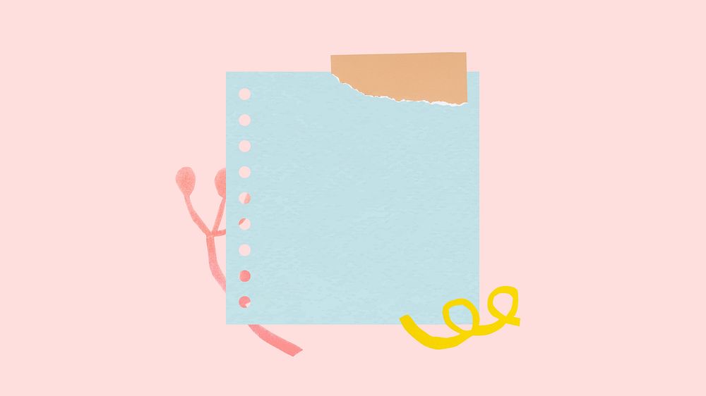 Pink desktop wallpaper, blue paper note, minimal background