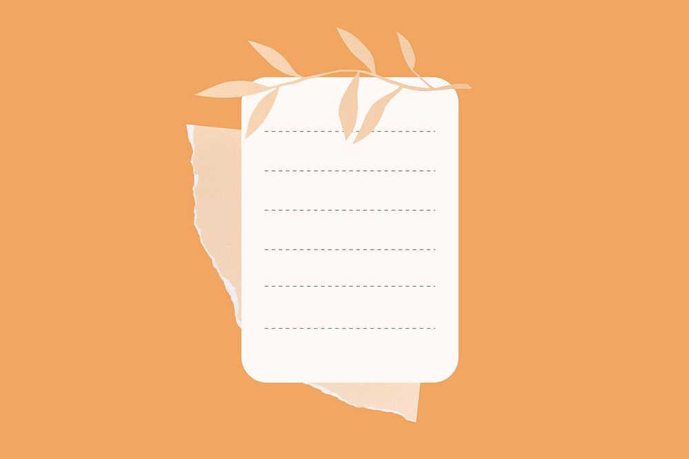 Orange background, plant doodle with paper note