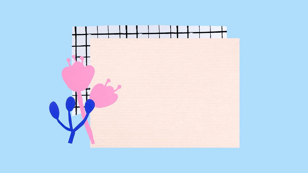 Colorful desktop wallpaper, pink paper note, blue simple background
