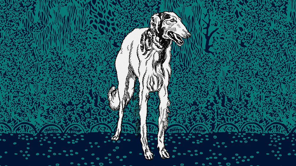 Greyhound illustration, green desktop wallpaper