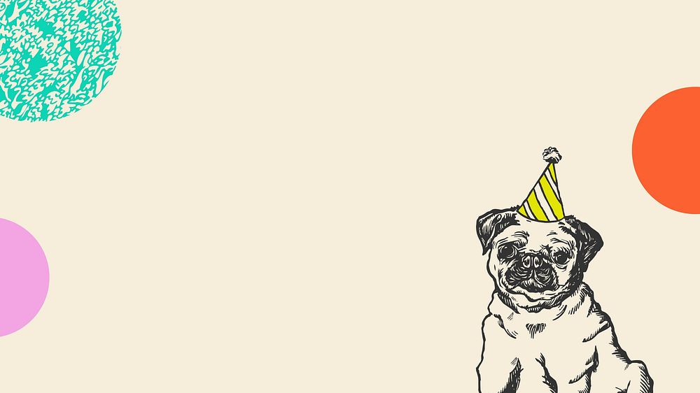 Birthday pug, beige desktop wallpaper