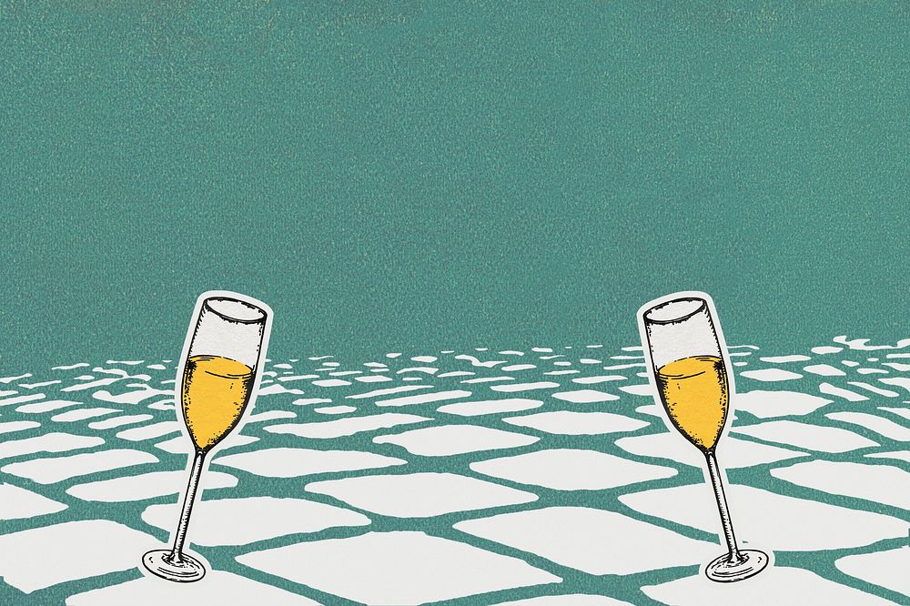 Champagne illustration, green background image