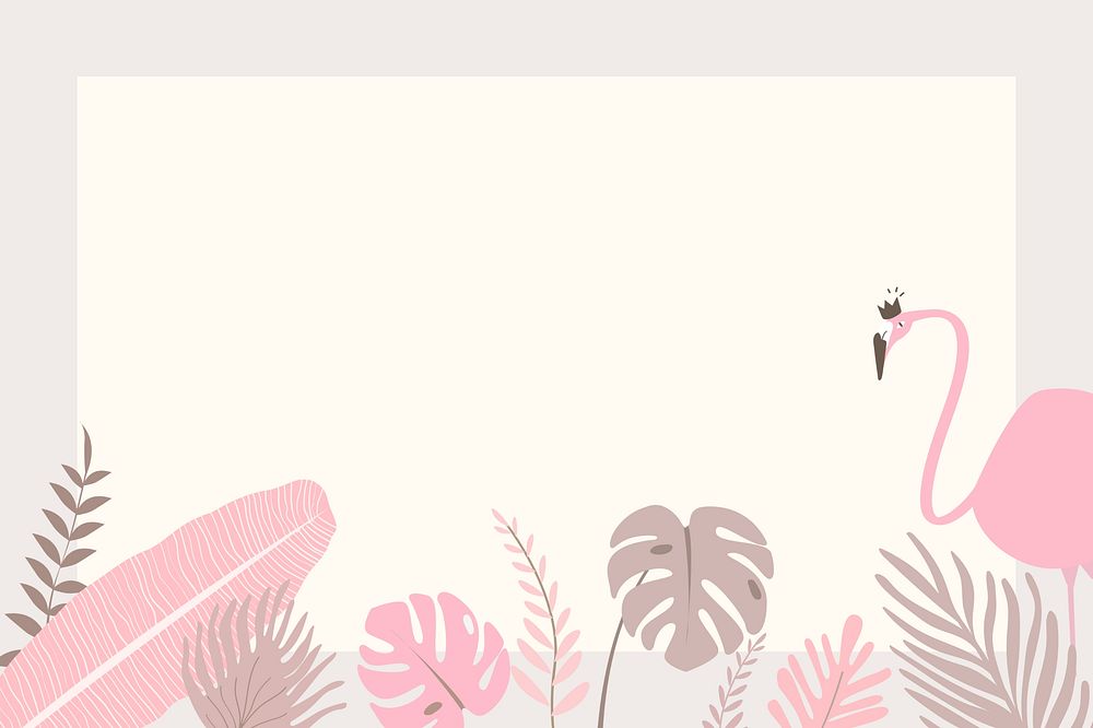 Tropical botanical flamingo frame  background, beige design