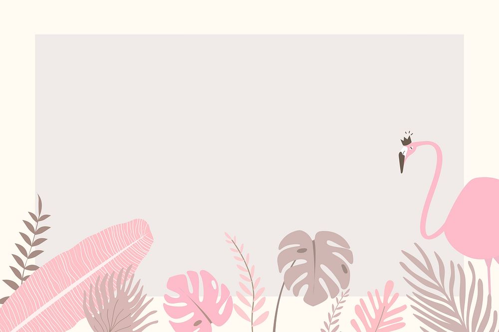 Tropical botanical flamingo frame  background, beige design
