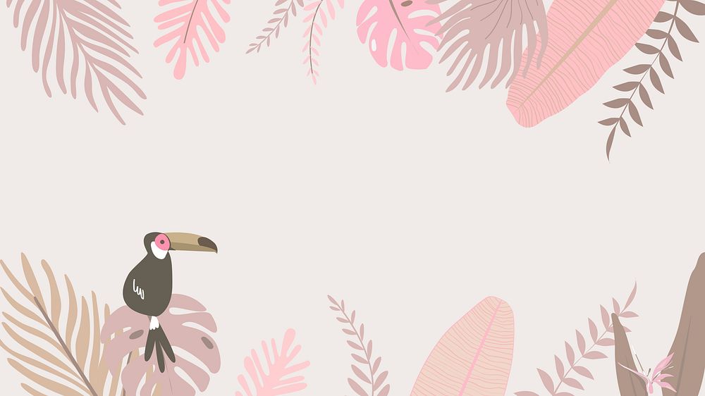 Pink tropical botanical desktop wallpaper, beige design