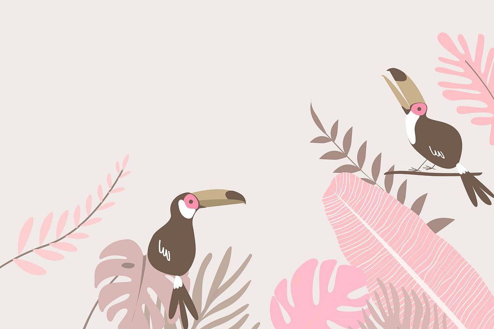 Pink summer tropical bird border, beige design