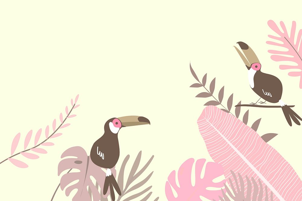 Pink summer tropical bird border, cream design