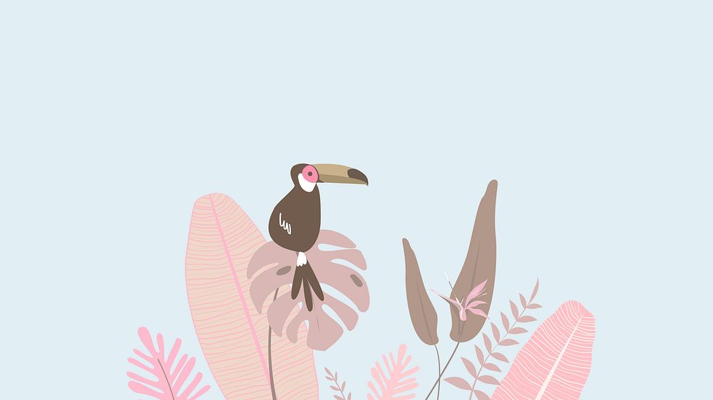 Pink tropical bird desktop wallpaper, blue design