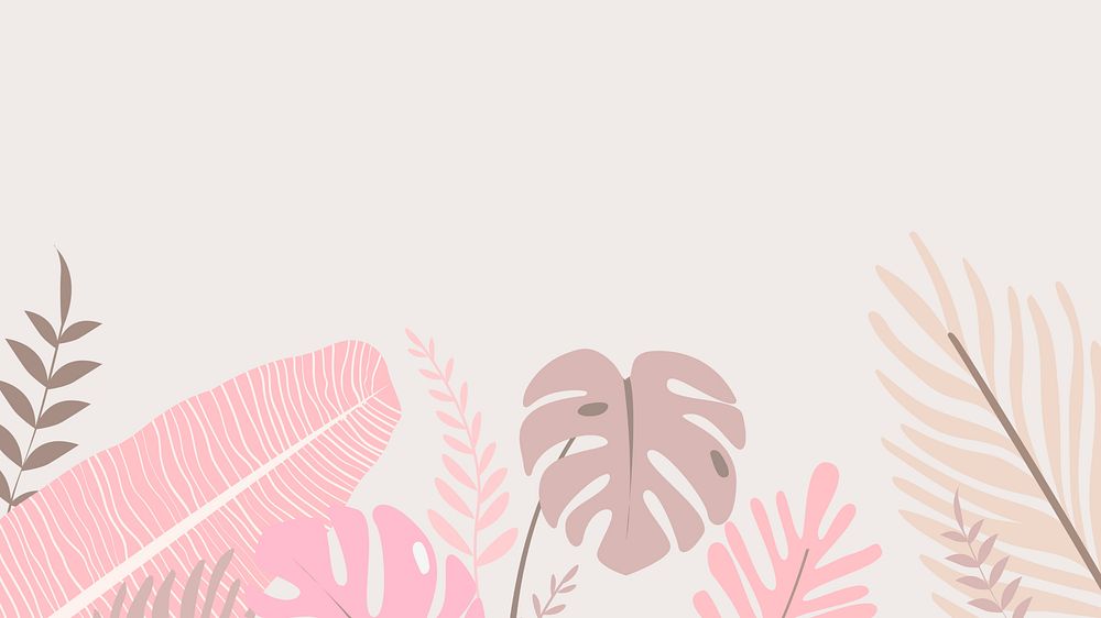 Pink tropical leaf desktop wallpaper, beige design