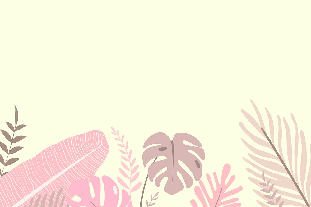 Pink tropical leaf botanical border, yellow design