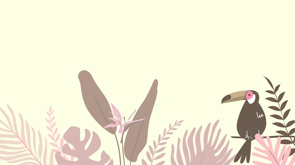 Pink tropical bird desktop wallpaper, cream design