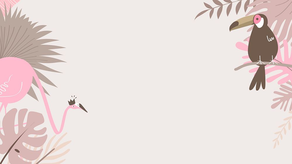 Pink tropical bird desktop wallpaper, beige design