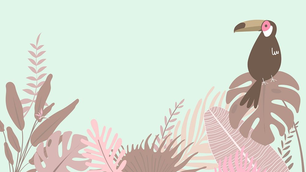 Pink tropical bird desktop wallpaper, green design