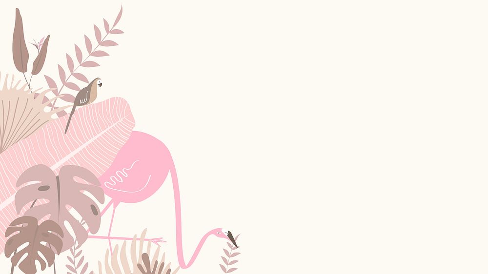 Pink tropical flamingo desktop wallpaper, beige design