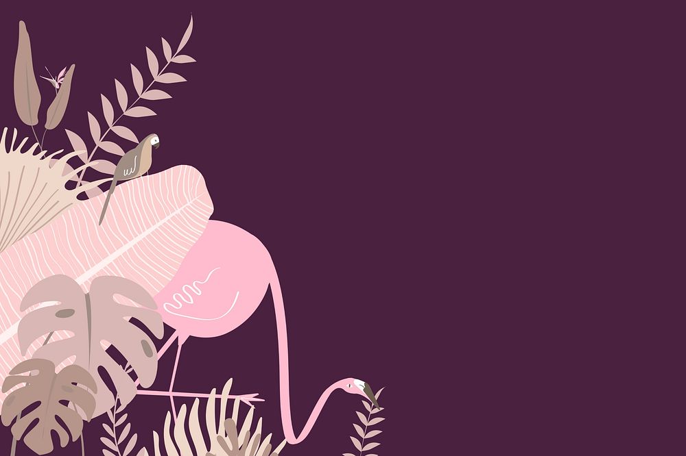 Pink tropical flamingo bird border, brown design