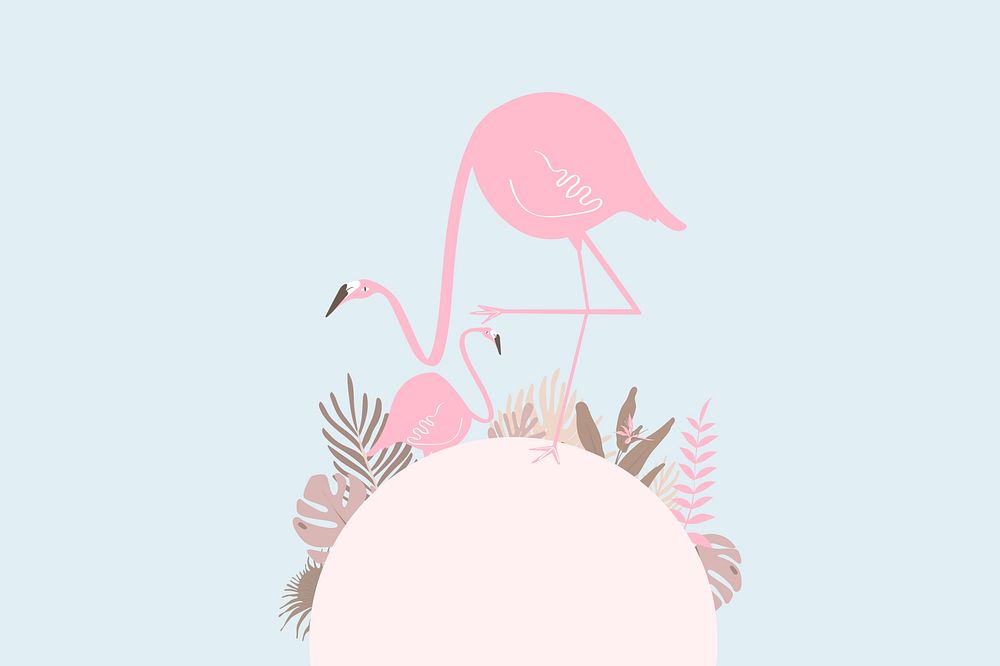 Pastel pink tropical flamingo background, blue design