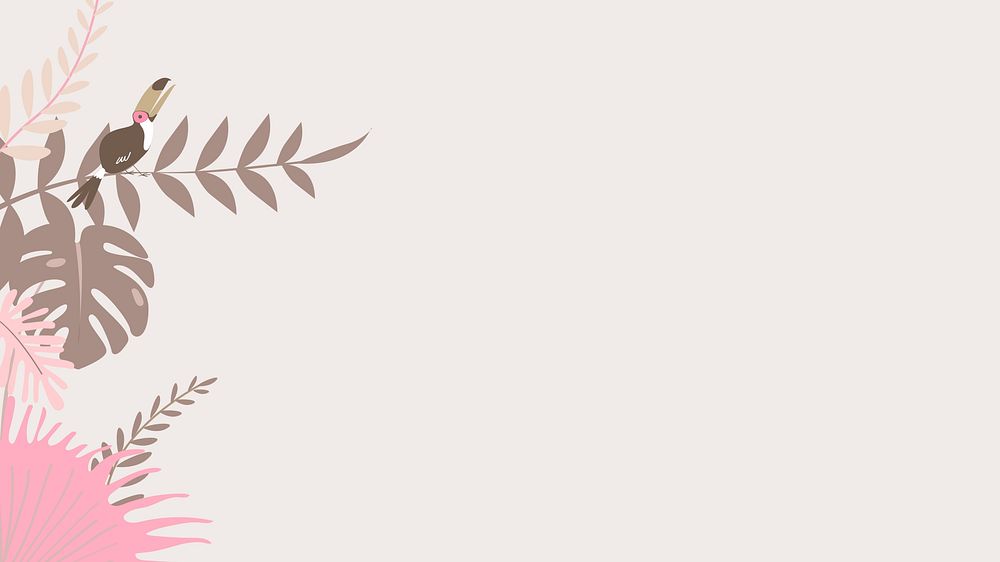 Pink tropical bird desktop wallpaper, beige design